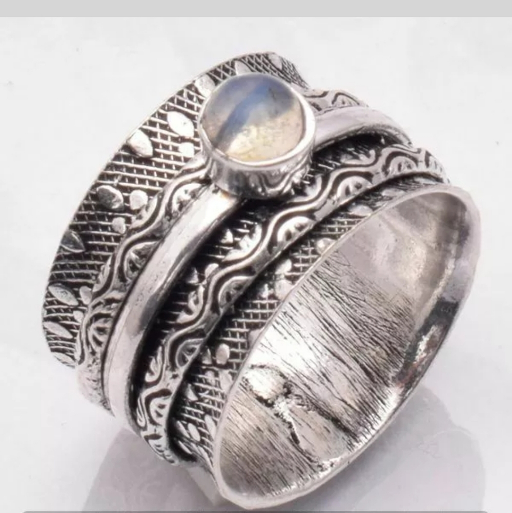 New Opalite 925 Silver Spinner Meditation Ring.